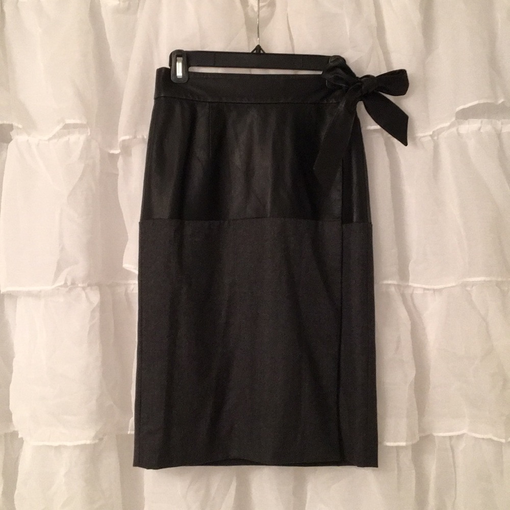 Real leather and wool combo skirt with tie. J Crew